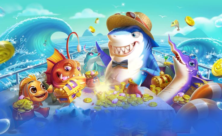 ฉากเกมยิงปลาใต้ทะเลพร้อมปืนใหญ่และฝูงปลาเคลื่อนที่