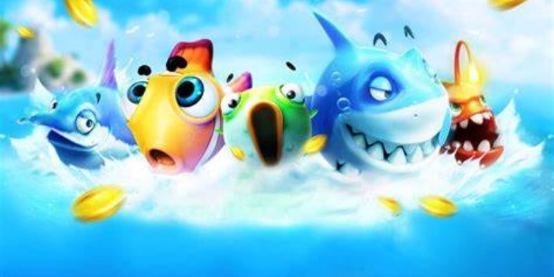 ภาพฉากเกมยิงปลาที่มีปลาและเป้าหมายใต้น้ำ